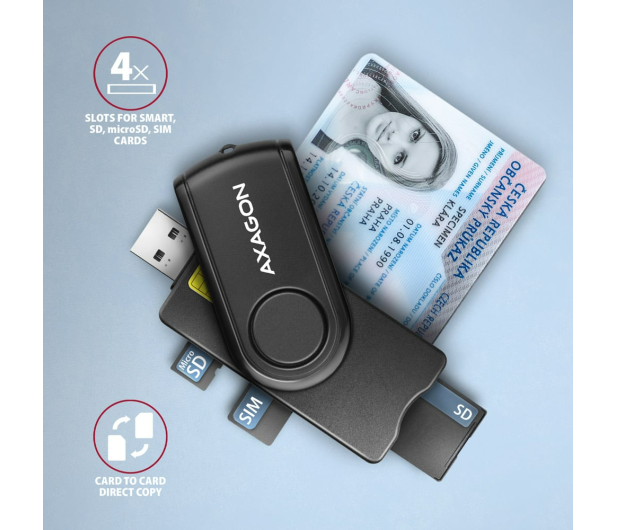 Axagon CRE-SMP2A 4-gniazda Smart card PocketReader czytnik - 1485439 - zdjęcie 3